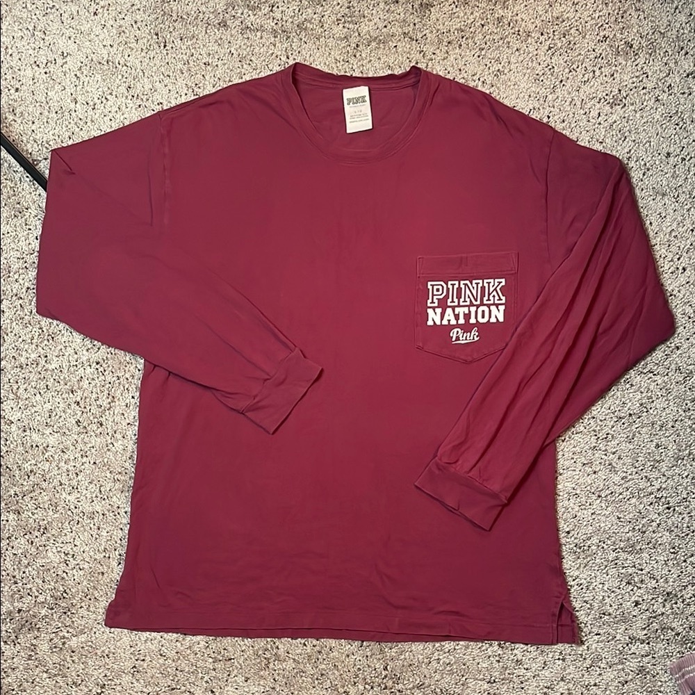 PINK Victoria’s Secret Maroon Long Sleeve Shirt Size‎ Large